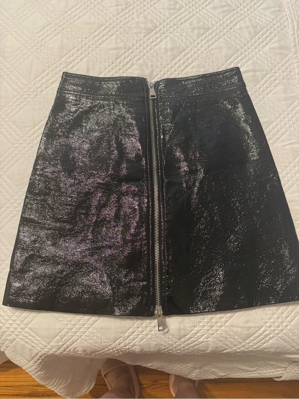 Ronny Kobo Black Shiny A-Line Zip-Front Women's Skirt